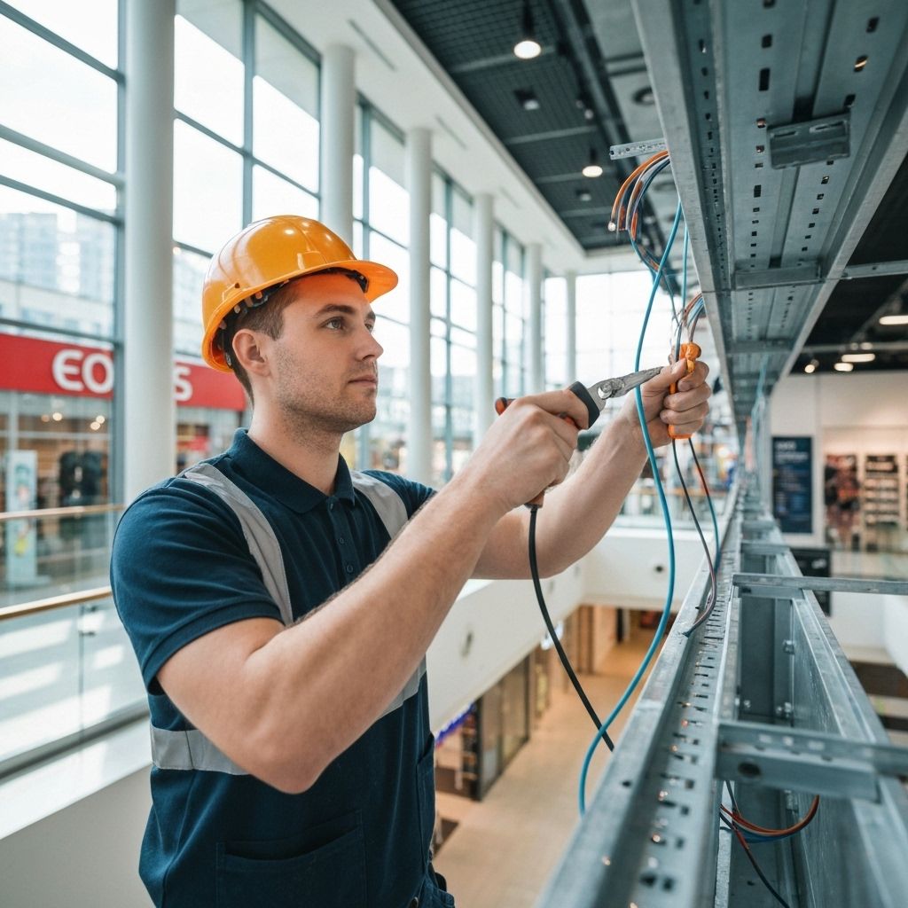 Professional electrician working on commercial electrical installation